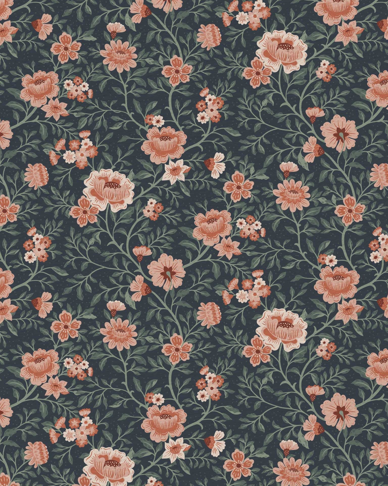 Annabelle Wallpaper in Terracotta Night - Riverpine