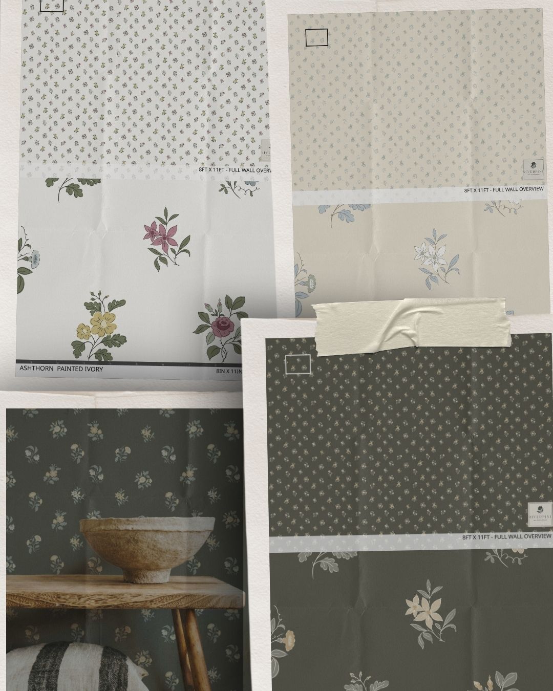 Ashthorn Wallpaper Sample Pack — Painted Ivory, Pale Oak & Vintage Vogue - Riverpine