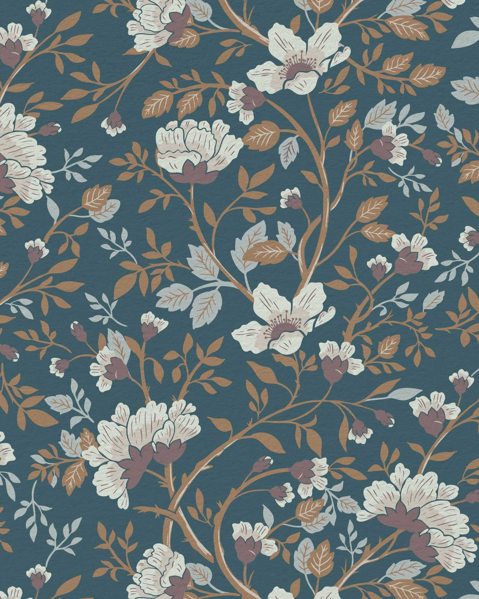 Camellia Study Wallpaper in Cobalt Dust - Riverpine