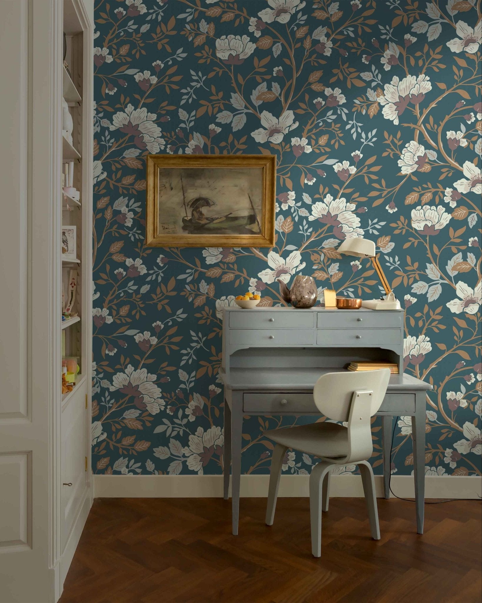 Camellia Study Wallpaper in Cobalt Dust - Riverpine