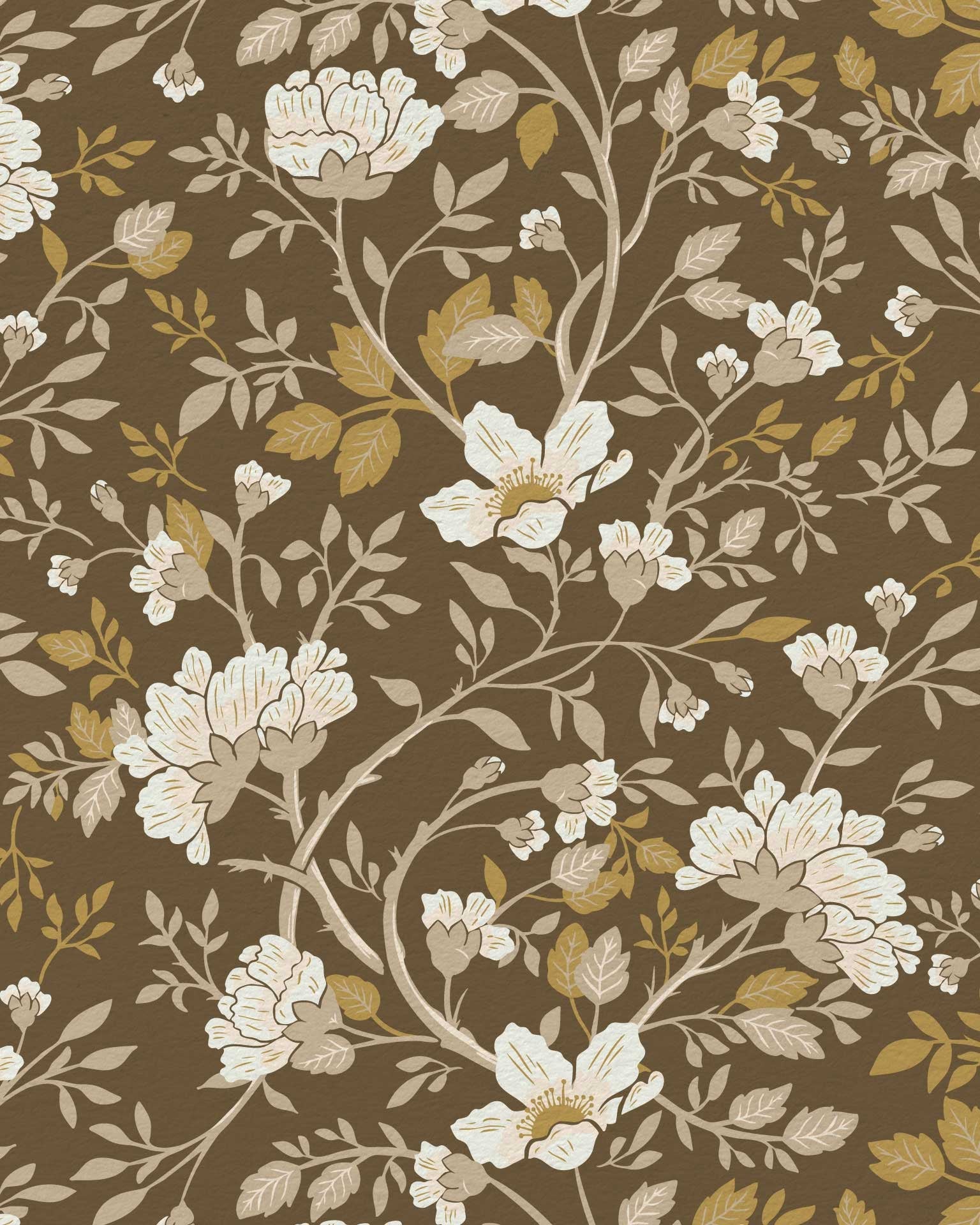 Camellia Study Wallpaper in Golden Vine - Riverpine