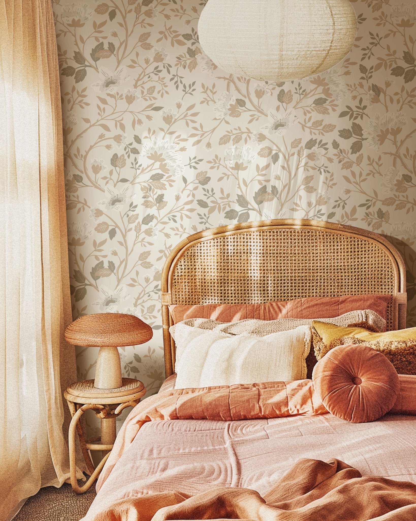 Camellia Study Wallpaper in Natural Linen - Riverpine