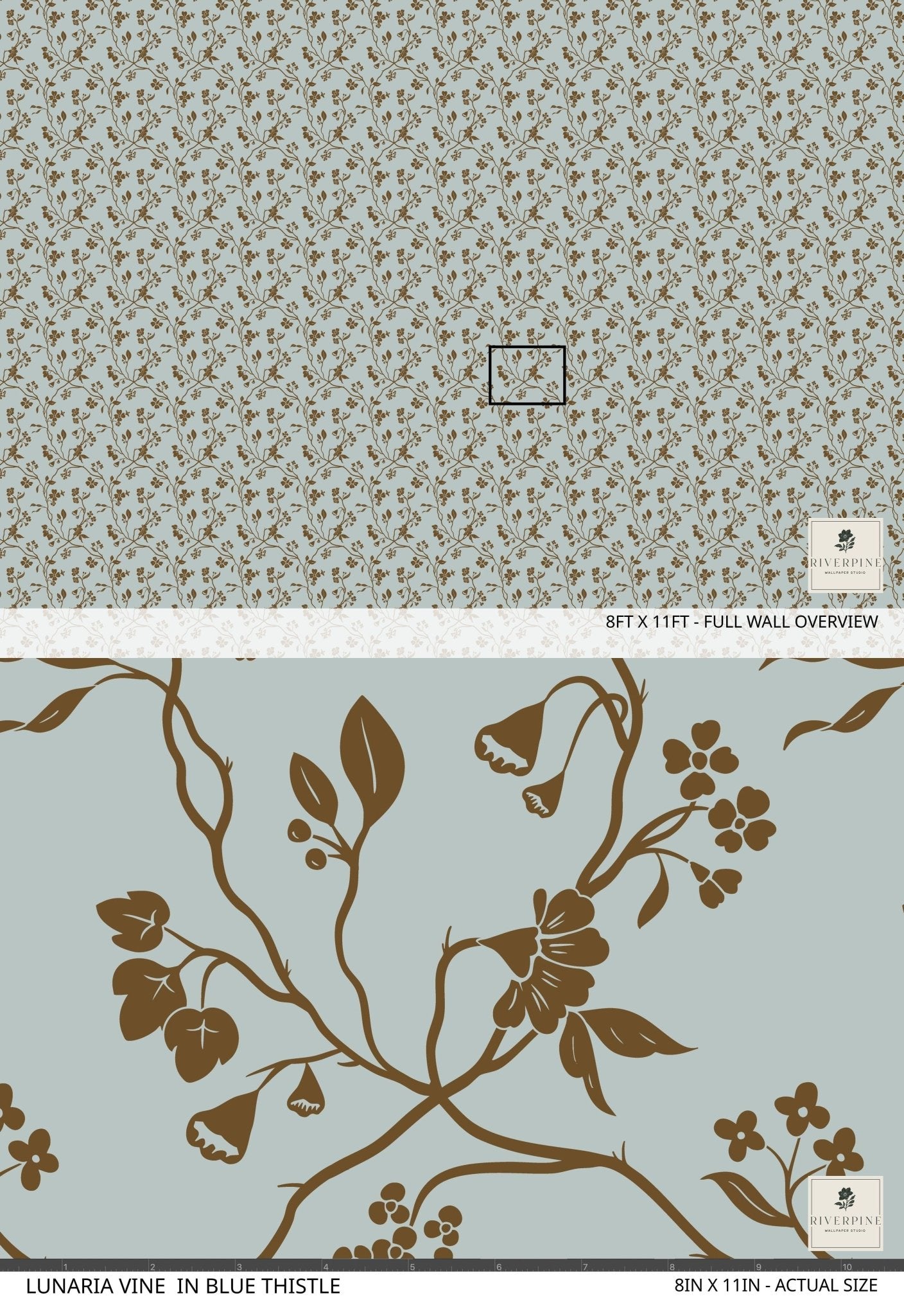 Lunaria Vine Wallpaper in Blue Thistle - Riverpine