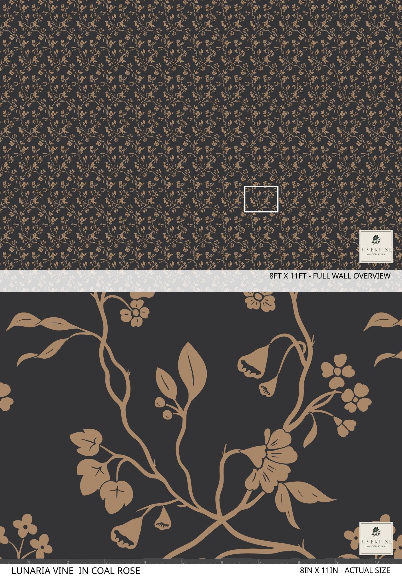 Lunaria Vine Wallpaper in Coal Rose - Riverpine
