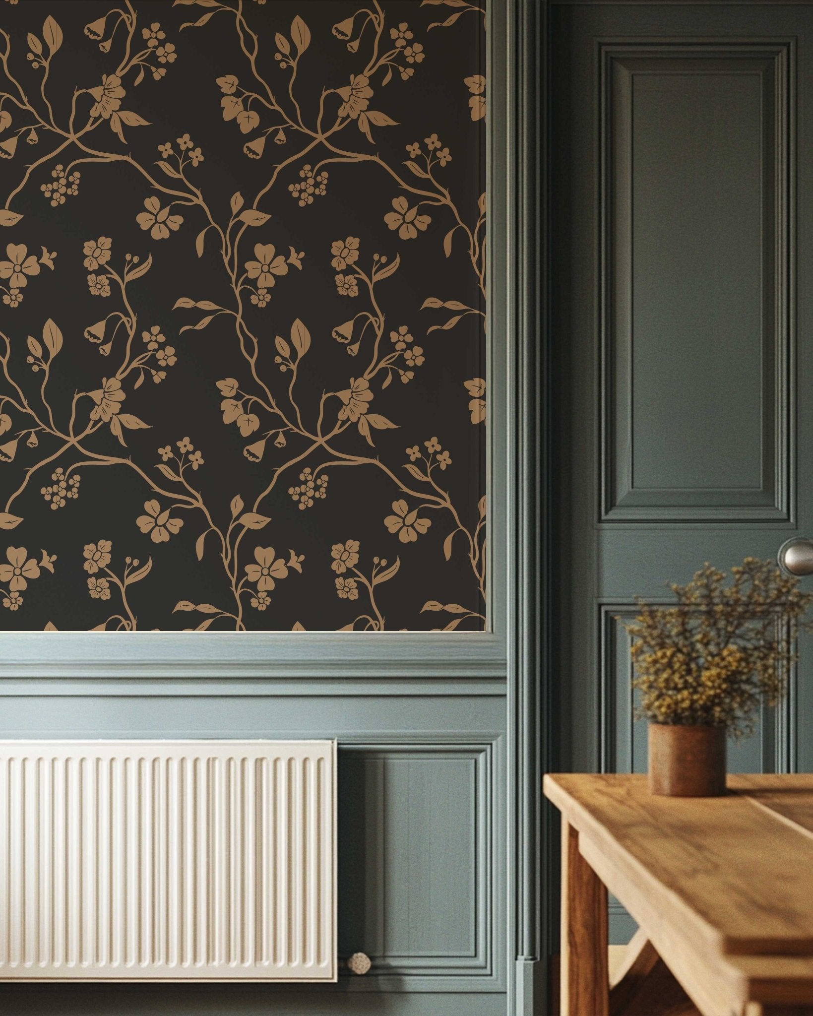Lunaria Vine Wallpaper in Coal Rose - Riverpine