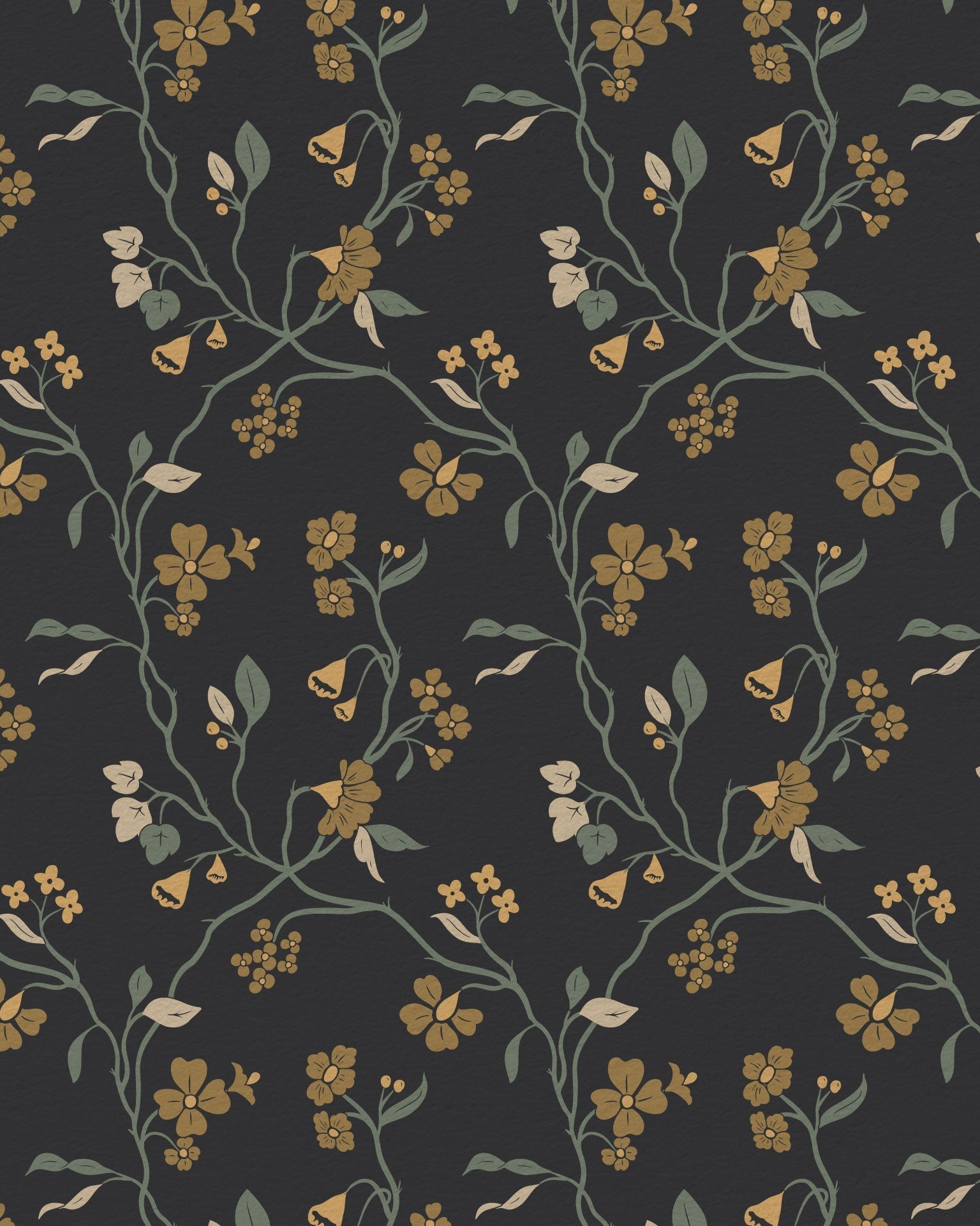 Lunaria Vine Wallpaper in Iron Slate - Riverpine