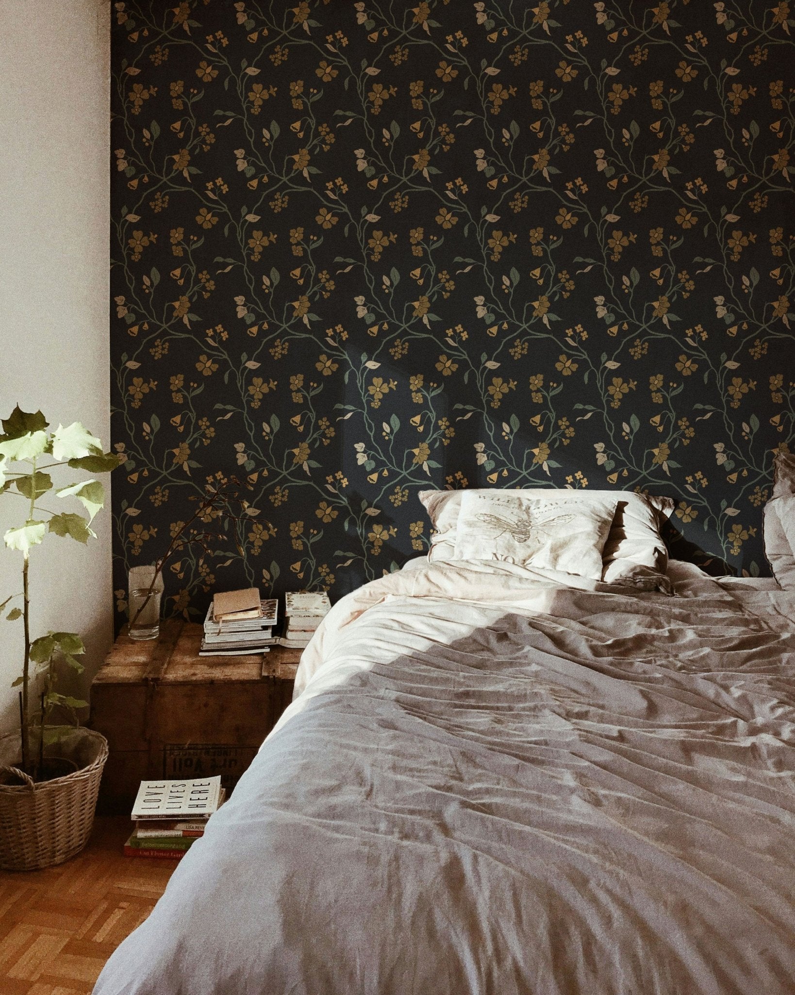 Lunaria Vine Wallpaper in Iron Slate - Riverpine