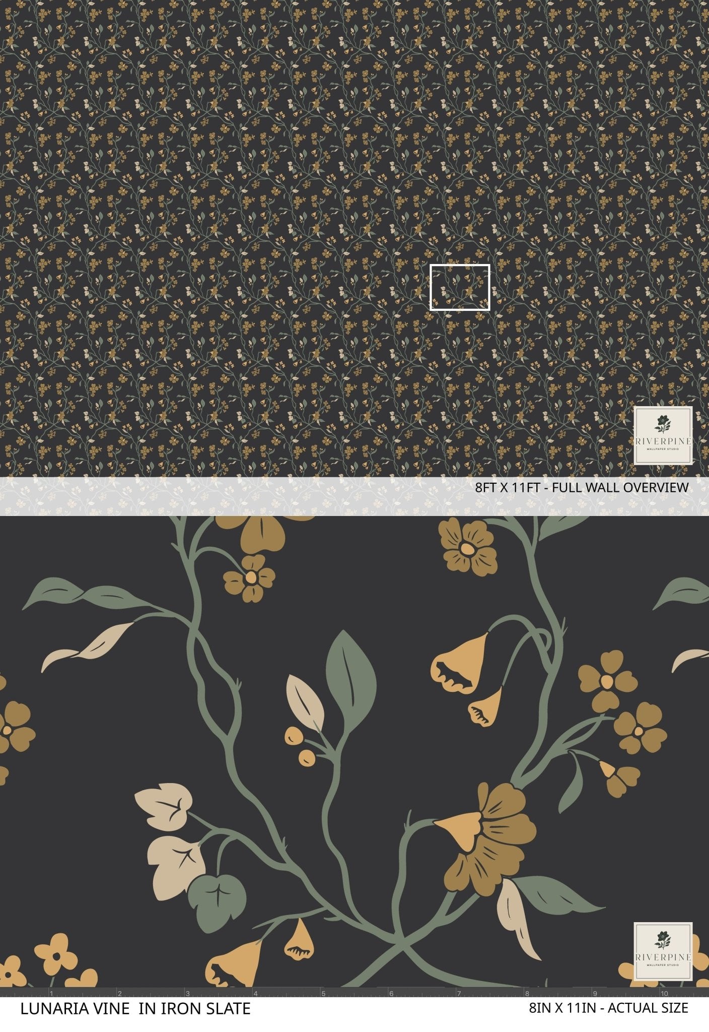 Lunaria Vine Wallpaper in Iron Slate - Riverpine