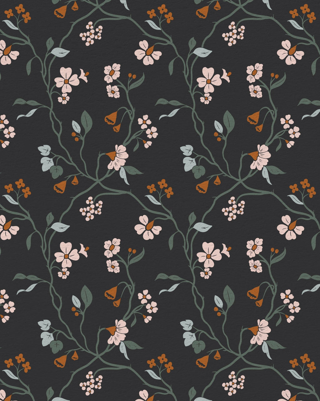 Lunaria Vine Wallpaper in Moody Charcoal - Riverpine