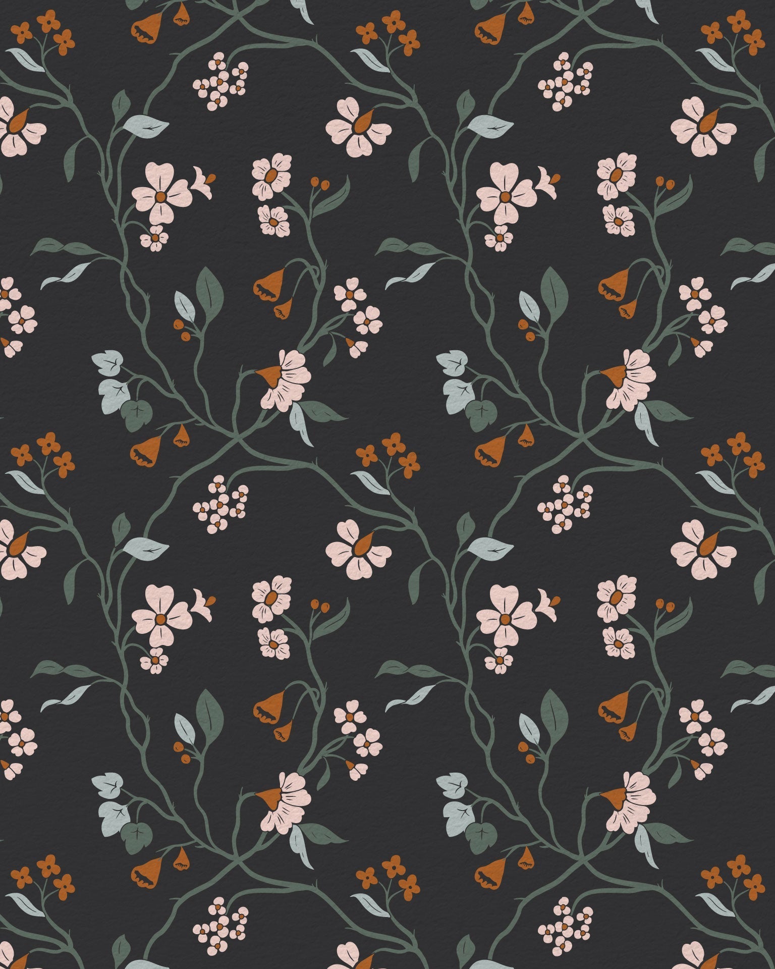 Lunaria Vine Wallpaper in Moody Charcoal - Riverpine