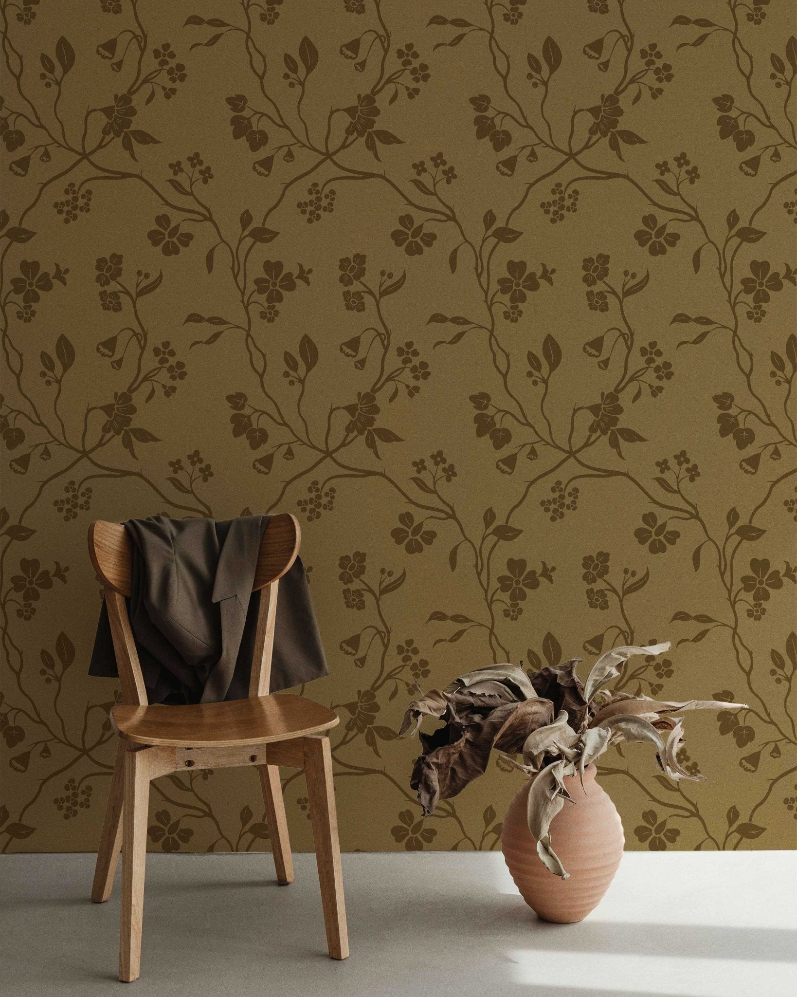 Lunaria Vine Wallpaper in Ochre Bloom - Riverpine