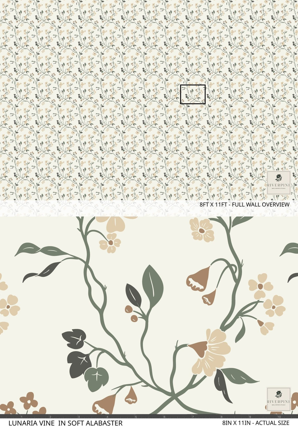 Lunaria Vine Wallpaper in Soft Alabaster - Riverpine