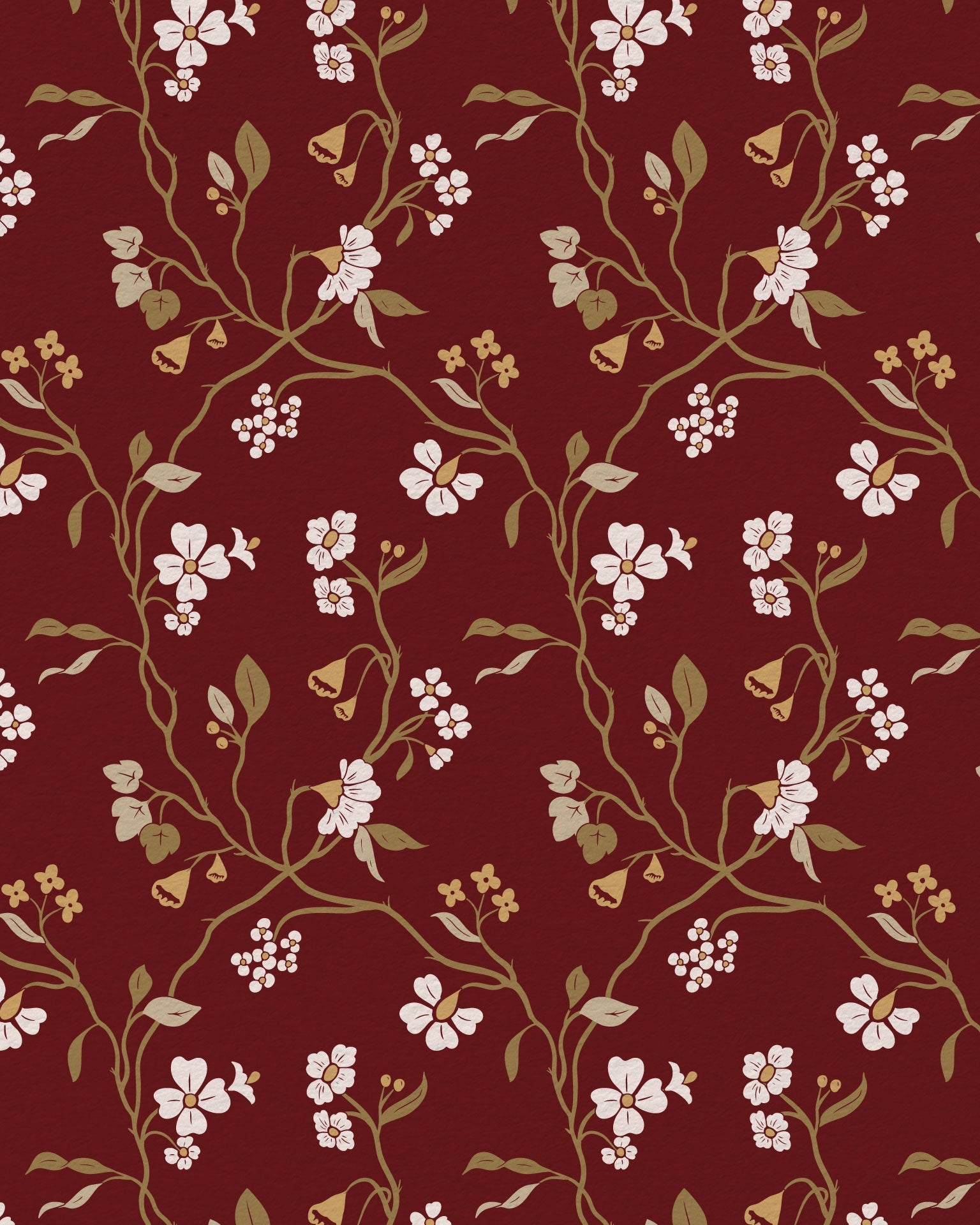 Lunaria Vine Wallpaper in Tuscan Merlot - Riverpine