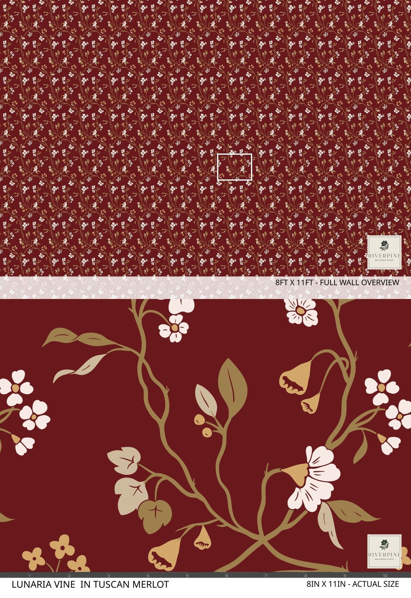 Lunaria Vine Wallpaper in Tuscan Merlot - Riverpine