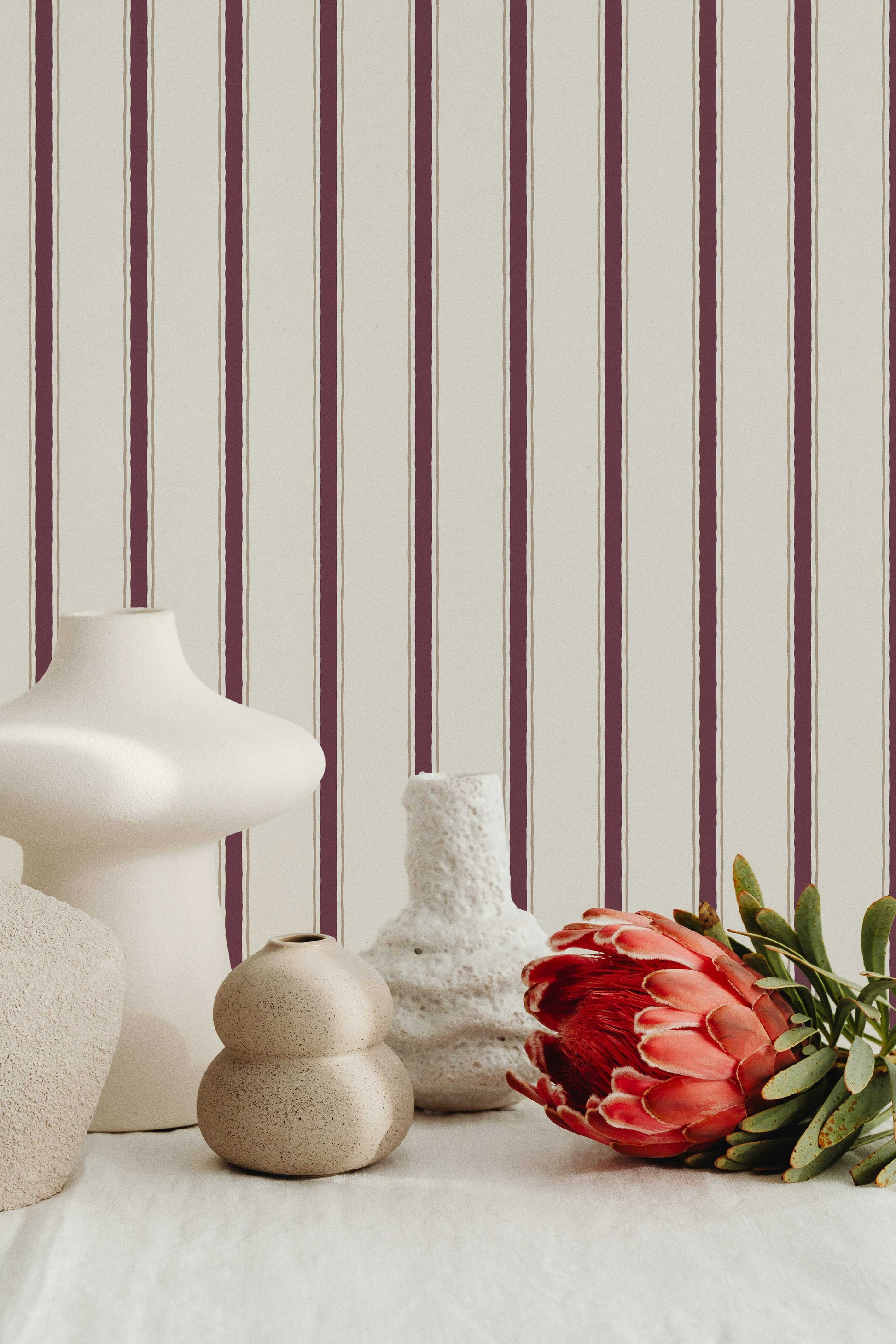 Moulding Line Wallpaper in Plum Red