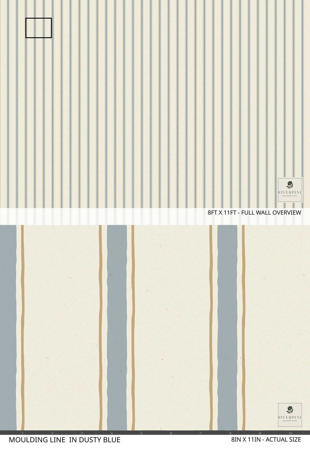 Moulding Line Wallpaper in Dusty Blue - Riverpine