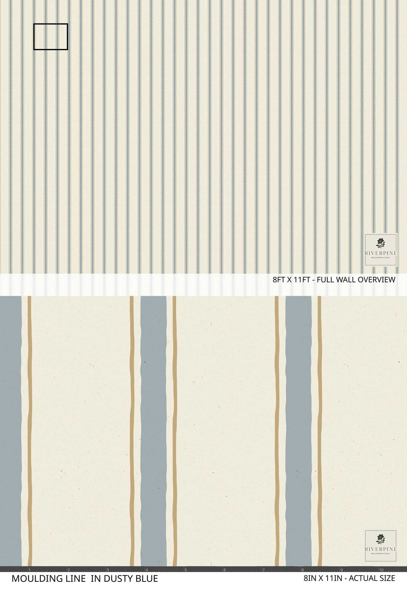 Moulding Line Wallpaper in Dusty Blue - Riverpine