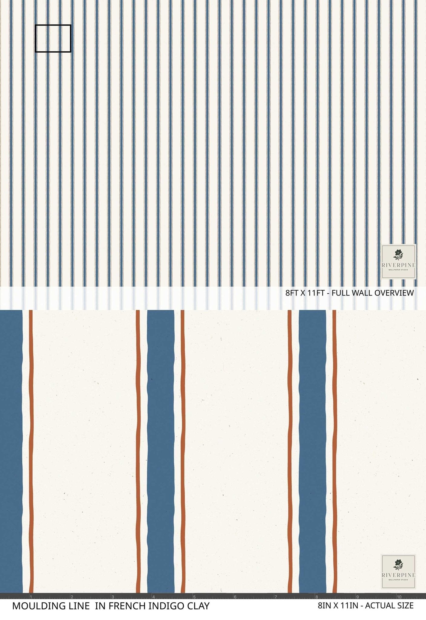 Moulding Line Wallpaper in French Indigo Clay - Riverpine