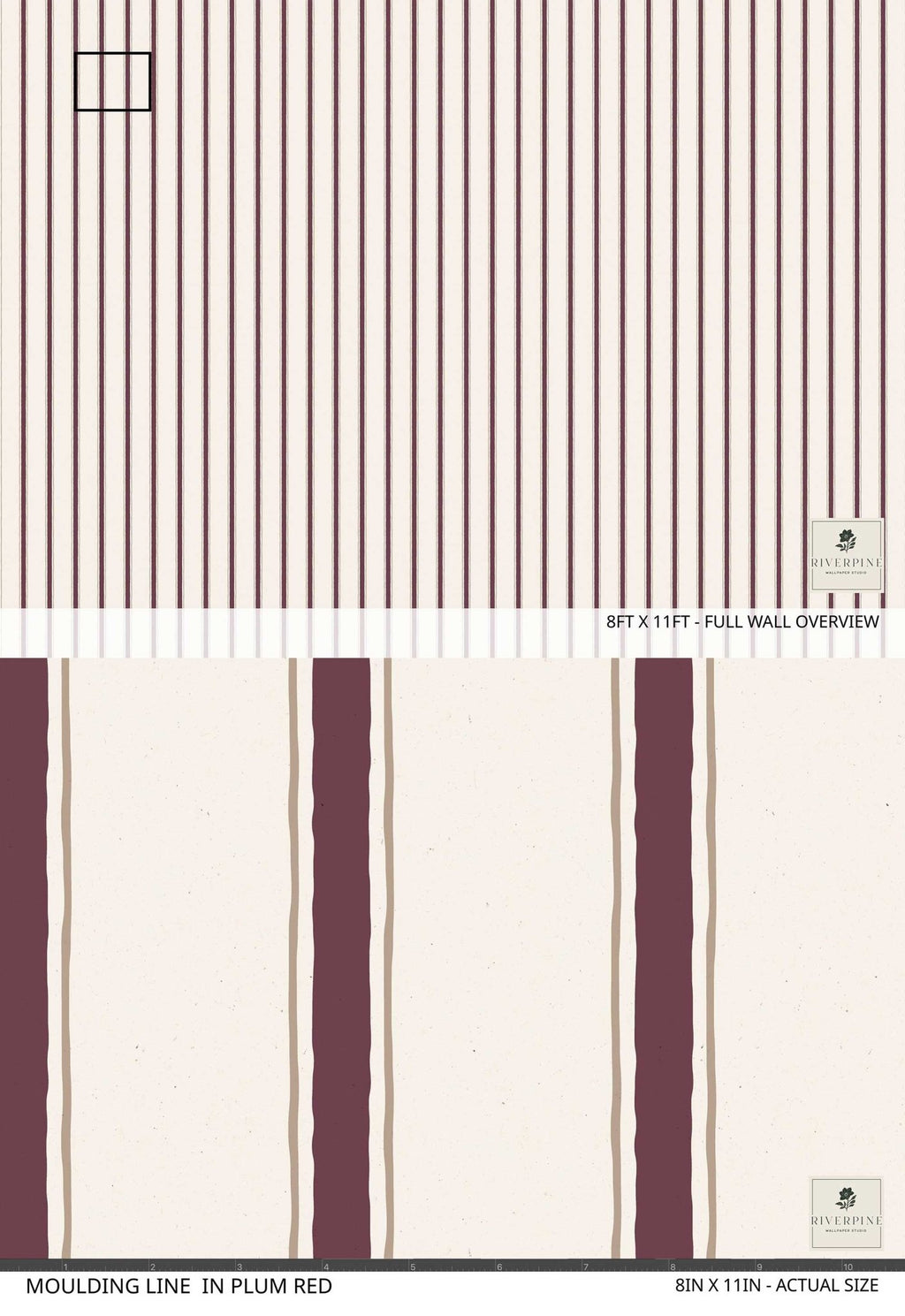 Moulding Line Wallpaper in Plum Red - Riverpine