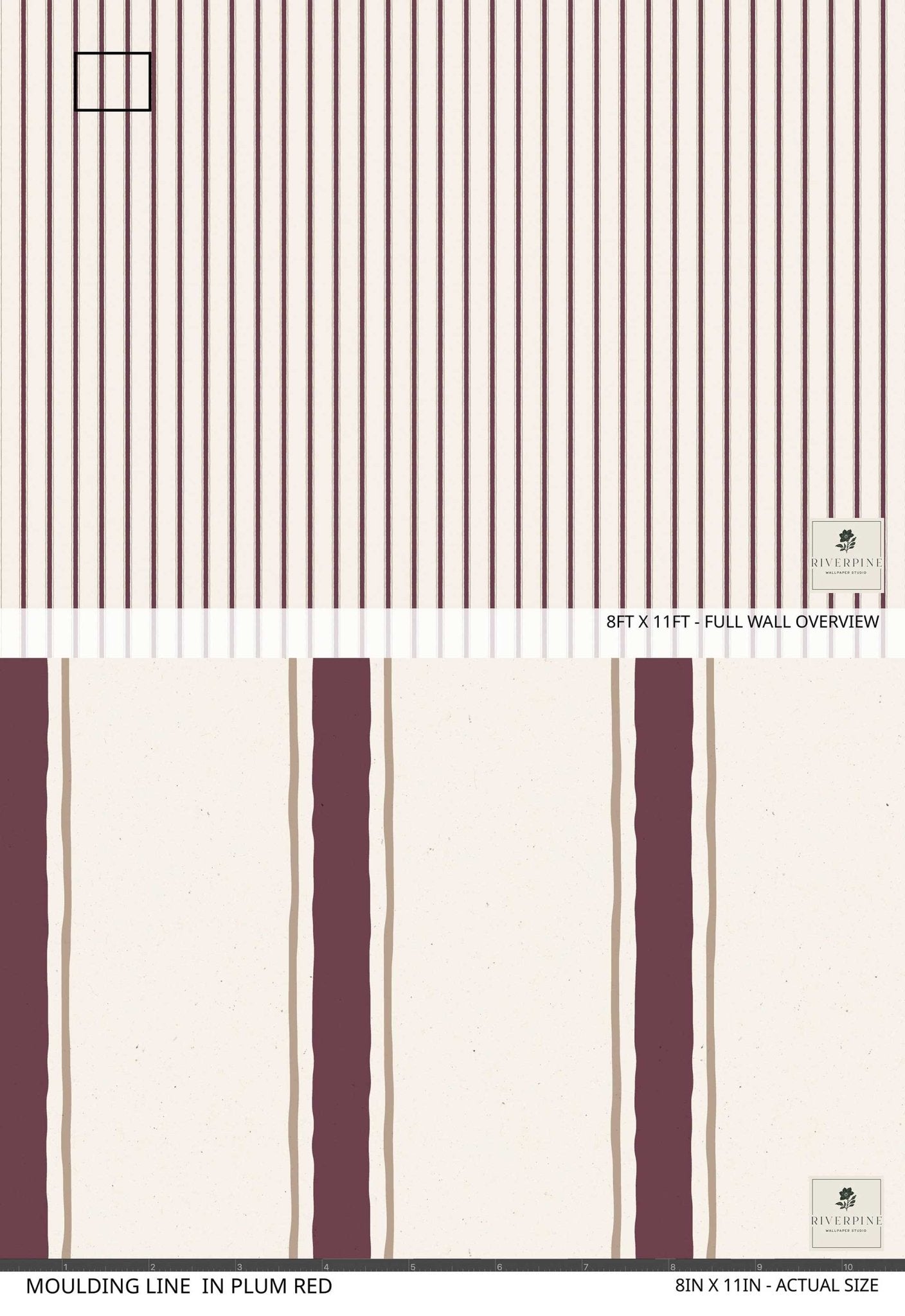 Moulding Line Wallpaper in Plum Red - Riverpine