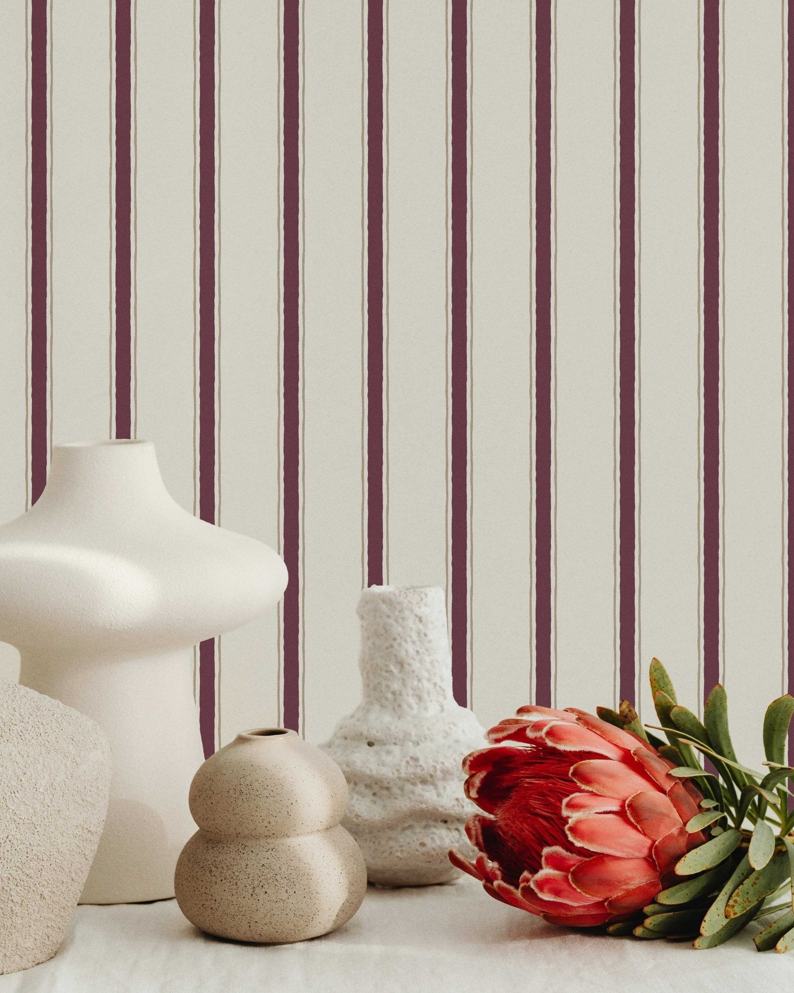 Moulding Line Wallpaper in Plum Red - Riverpine