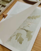 Video showing Danelys Sidron gently lifting the cover sheet to reveal the hand-painted Chrysanthemum watercolor print for The Conservatory Print Club November edition.