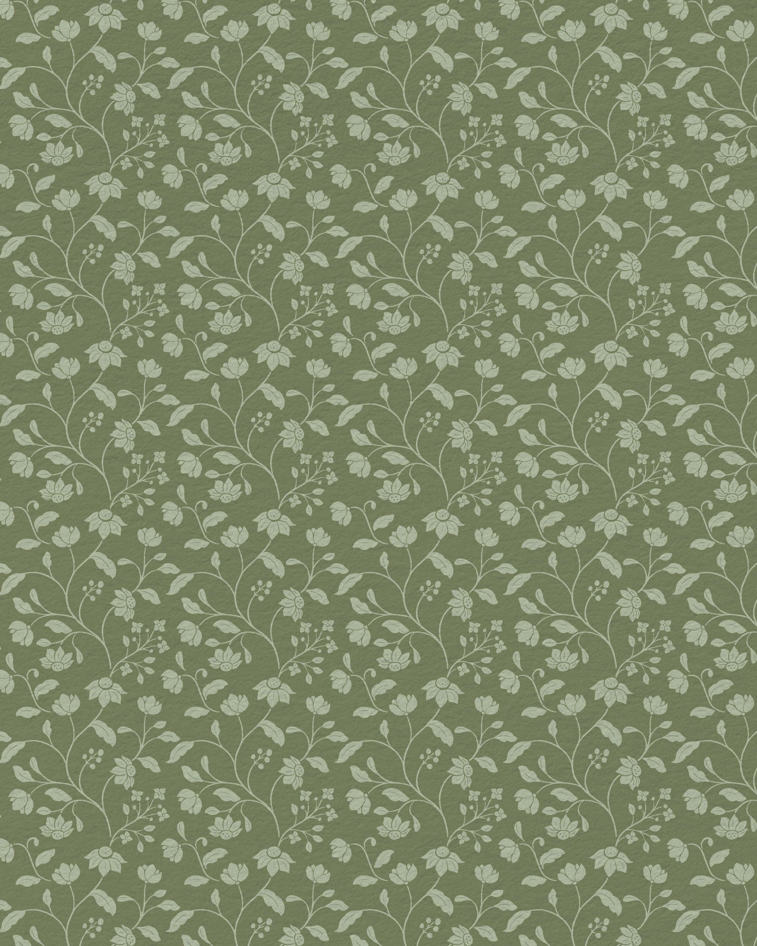 Wild Geranium Wallpaper in Rustic Olive - Riverpine