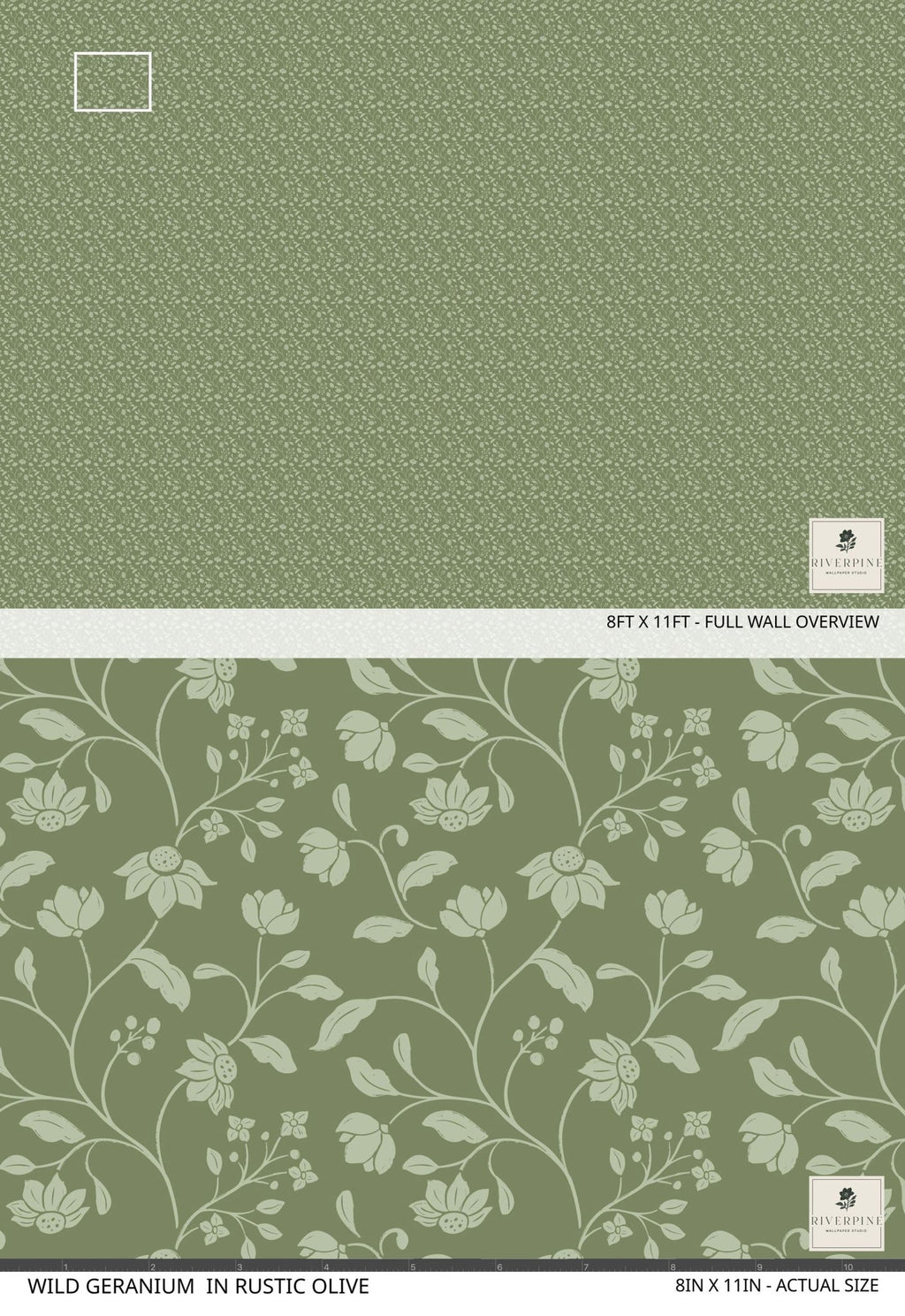 Wild Geranium Wallpaper in Rustic Olive - Riverpine