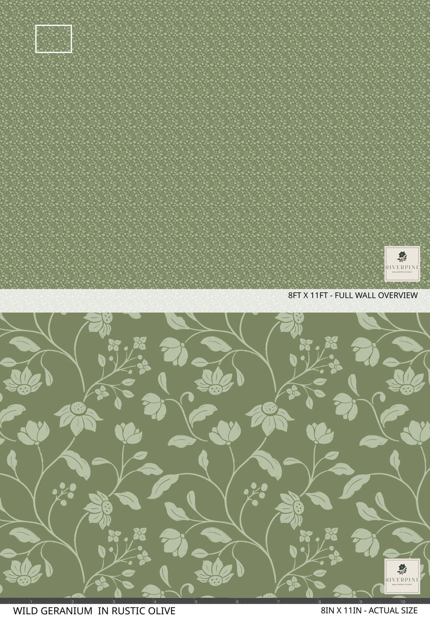 Wild Geranium Wallpaper in Rustic Olive - Riverpine