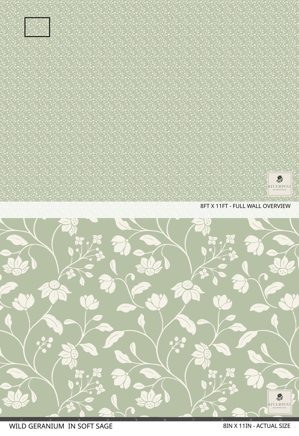 Wild Geranium Wallpaper in Soft Sage - Riverpine